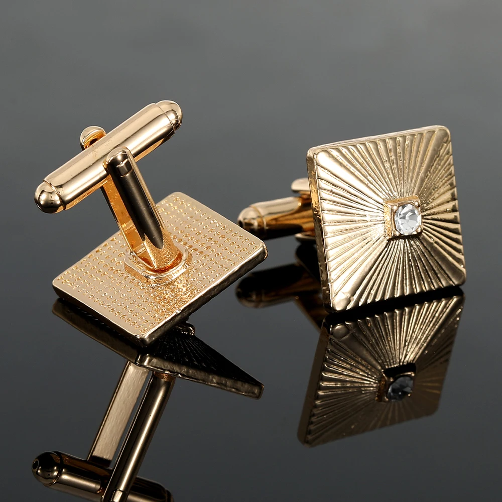 Classic 1 Pair Pyramid Shapd Crystal Cufflinks Iceed Mens Golden Square Sleeve Button Party Jewelry