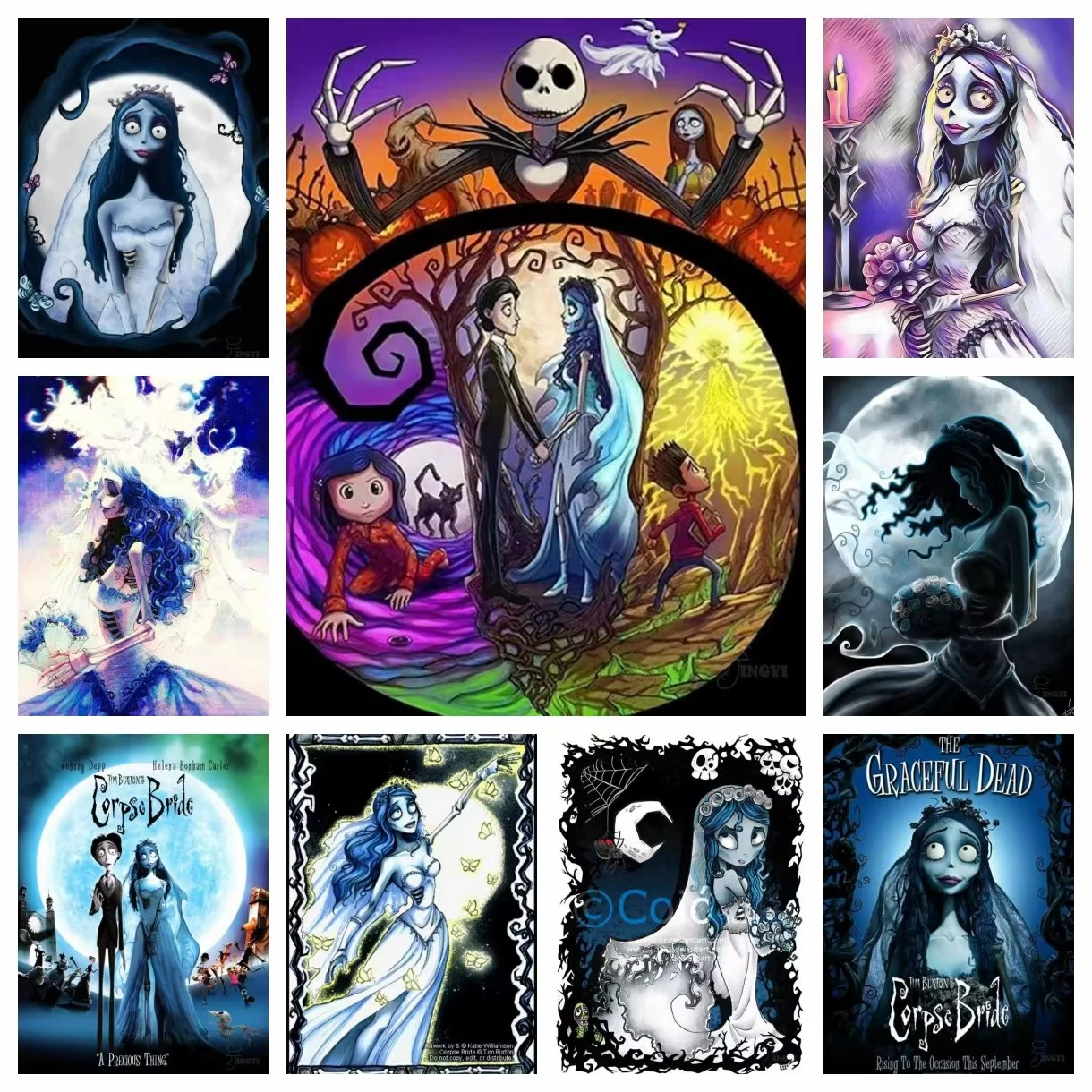 Pintura al óleo Digital por números, película de terror de novia, pintura de Tim Burton con números, decoración del hogar, arte de pared, regalo perfecto sin fra