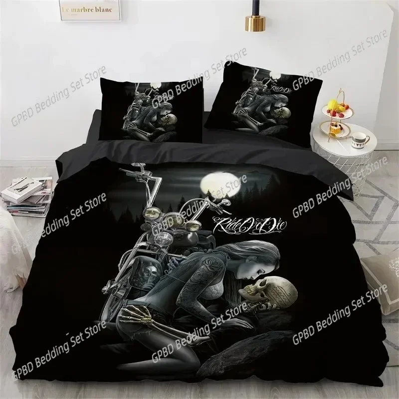 Skull Girl Day Dead Bride Dark Color Roses Comfortable Duvet Quilt Cover Pillowcase Bedding Set Bedroom Decoration Home Textile
