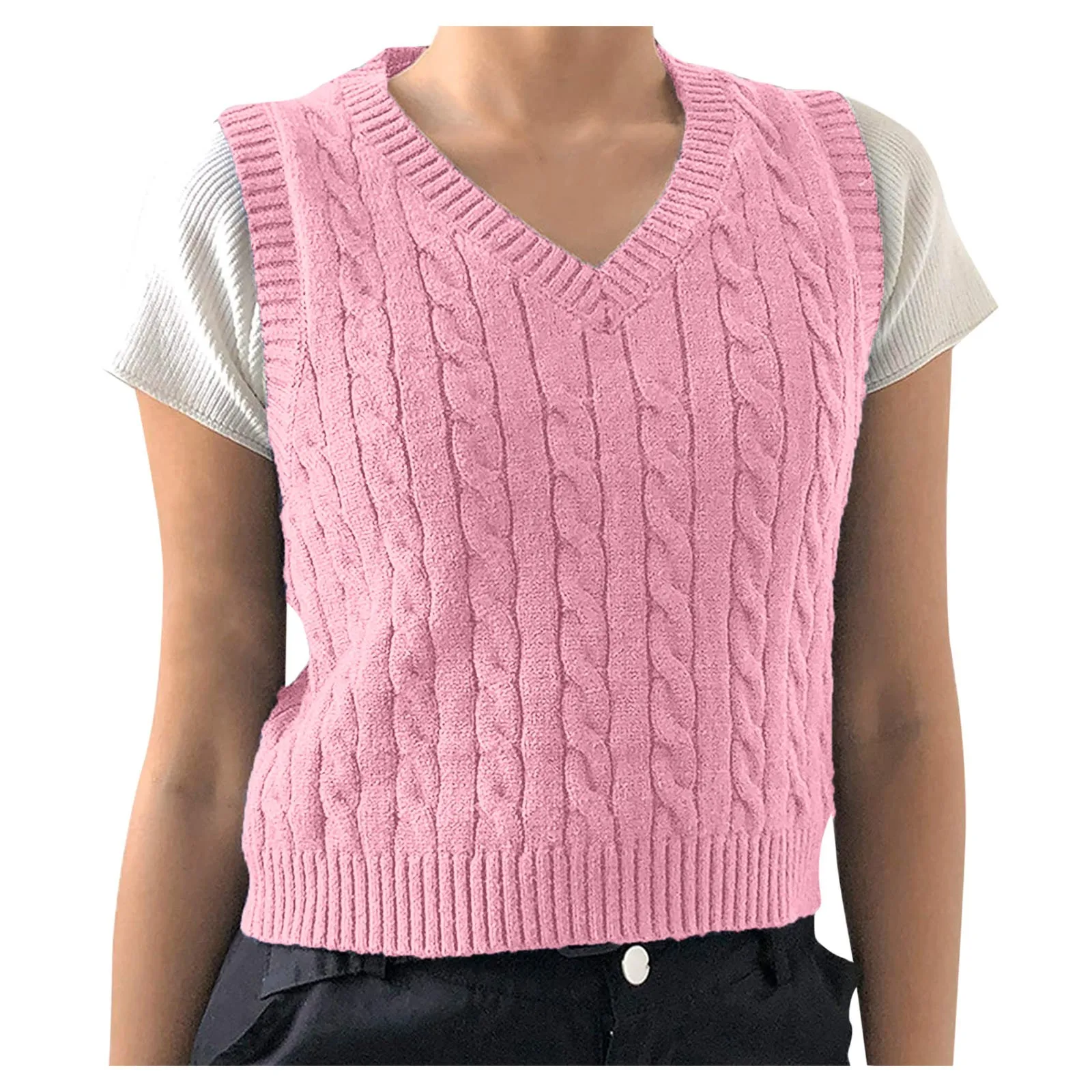 Autumn Winter Women Short Knitted Sweater Sleeveless Vest Ladies V-Neck Pullover Tops Teenager Girls Waistcoat Female