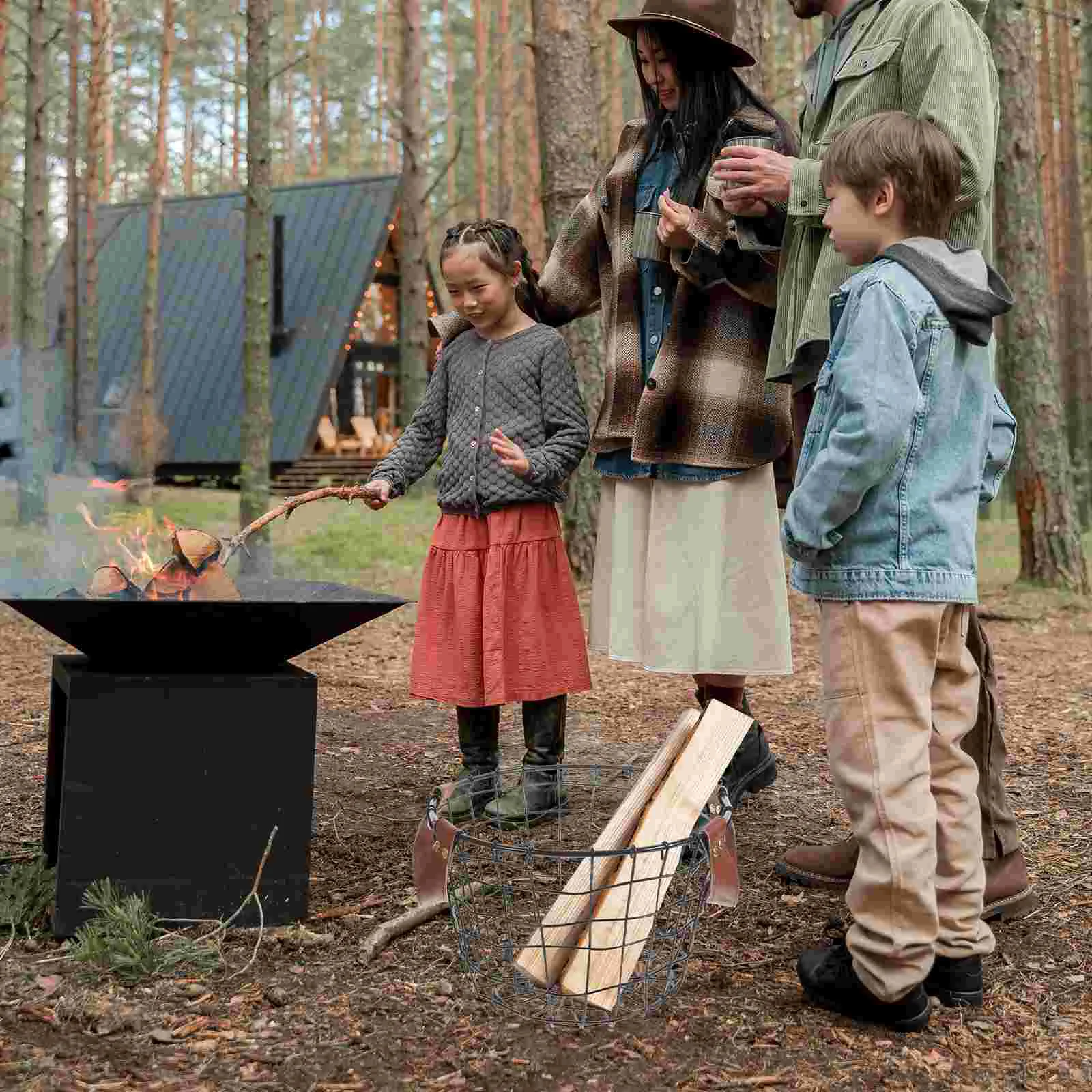 Wicker Hamper Outdoor Portable Picnic Bucket Log Holders For Fireplace Logging Basket Metal Firewood Organizer Black Storage