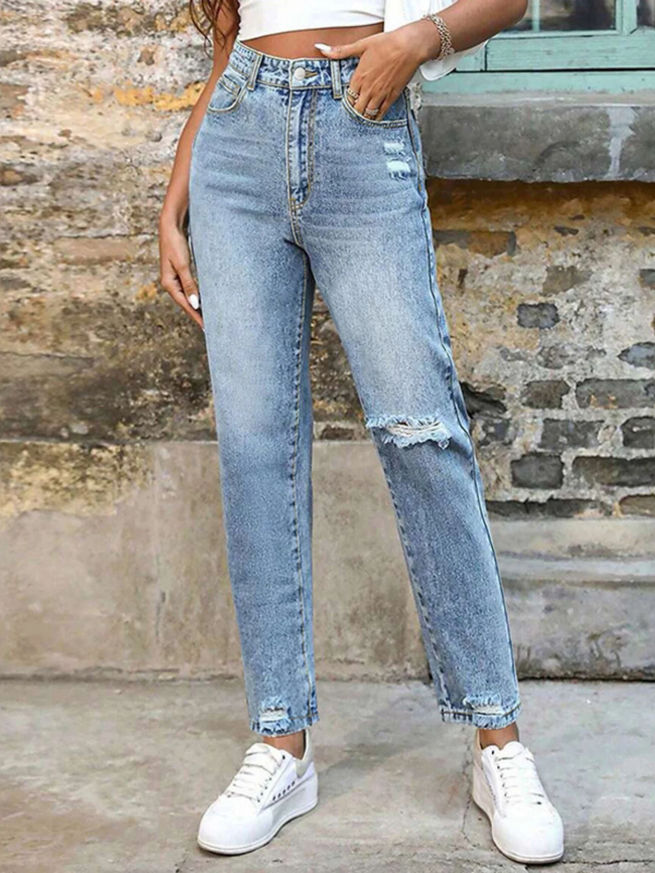 

женские джинсы больших размеров, повседневные, свободные, рваные шаровары с высокой талией, подходят для повседневной носки. Джинсовые брюки больших размеров.