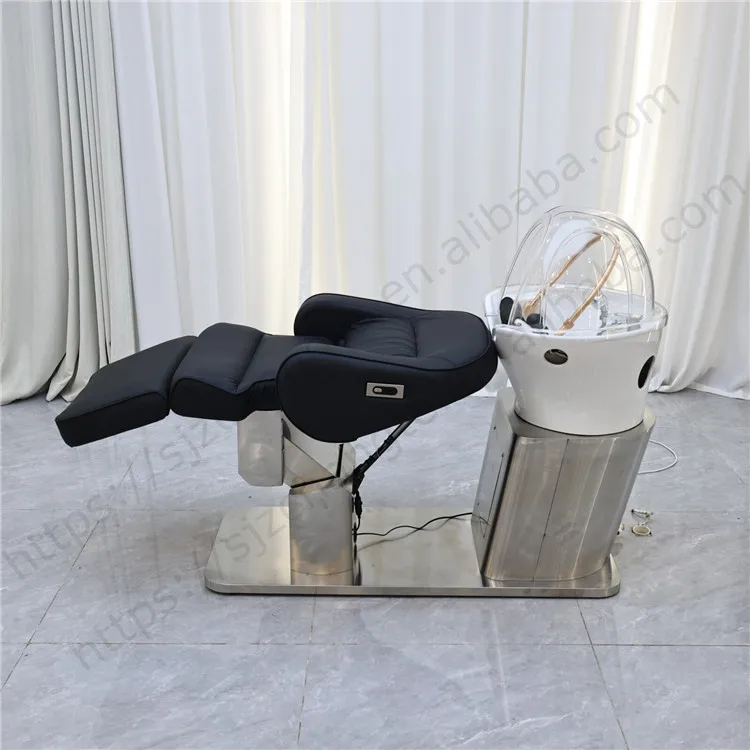 Luxury Modern Beauty Salon Stainless Steel PU Leather Adjustable Height Electric Shampoo Chair Full Body Durable Bathroom Utensi