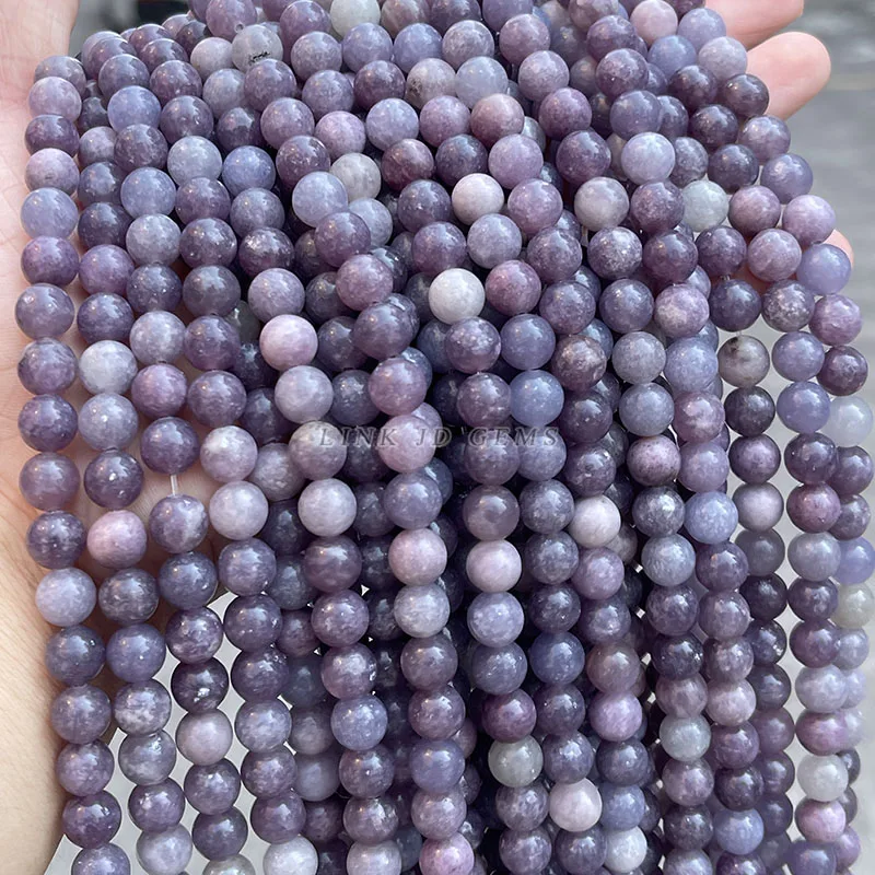 Naturstein China Lepidolith Perlen Runde Lose Zwischenperlen 8-10mm für Schmuckherstellung DIY Armband Halskette Zubehör 15" – Detail 6