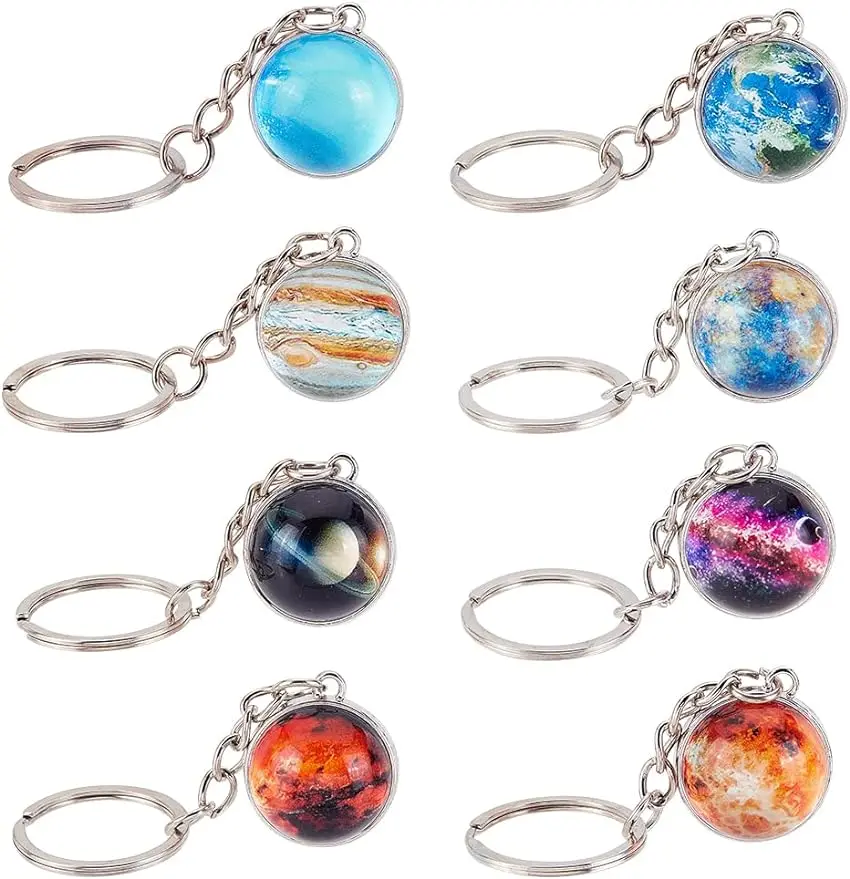 

8Pcs Solar System Planet Keychain Pendant Crystal Ball Pendant Keychain Alloy Keychain with Iron Ring Galaxy Decoration