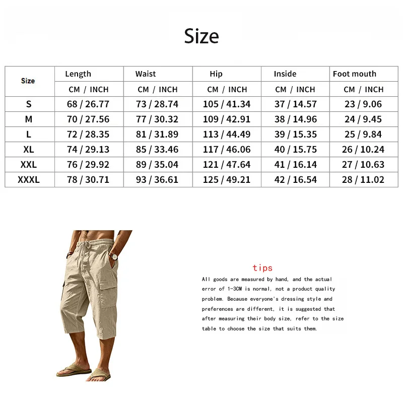 Europäische und amerikanische Sommer-Shorts aus Leinen für Herren, lässig, Outdoor, Arbeitskleidung, Pendler, Sport, Multi-Pocket, 7/8-Länge – Detail 1