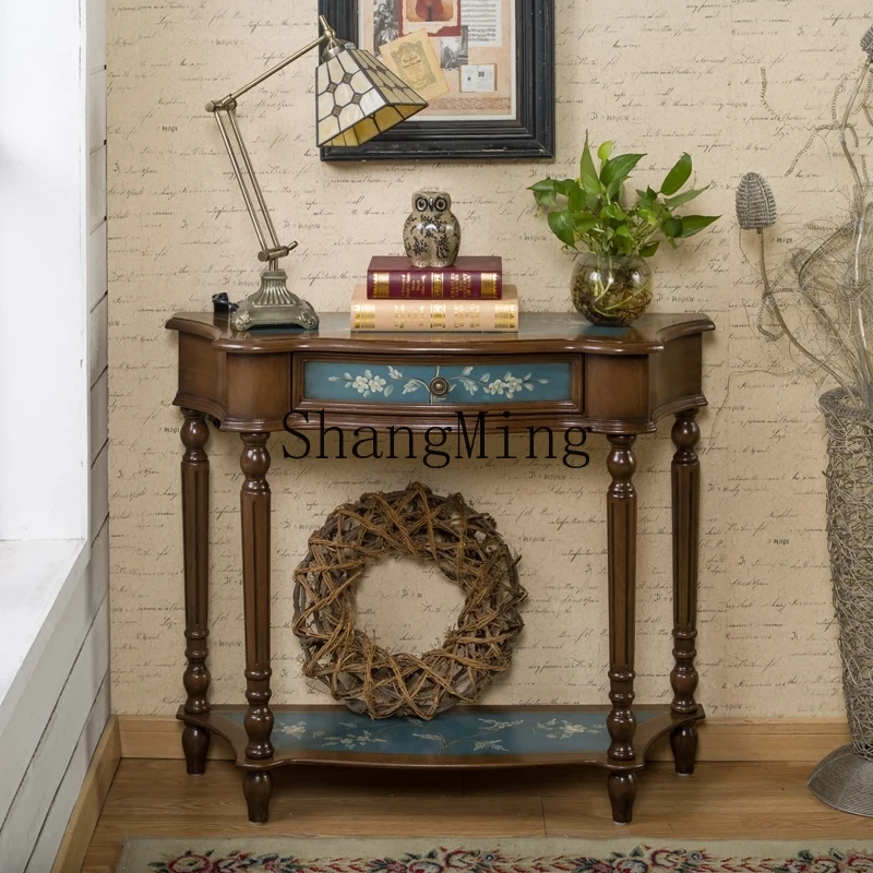 ZYY طاولة المدخل الريفية طاولة المدخل الرجعية الخشب الصلب حالة بسيطة خزانة الزخرفية
