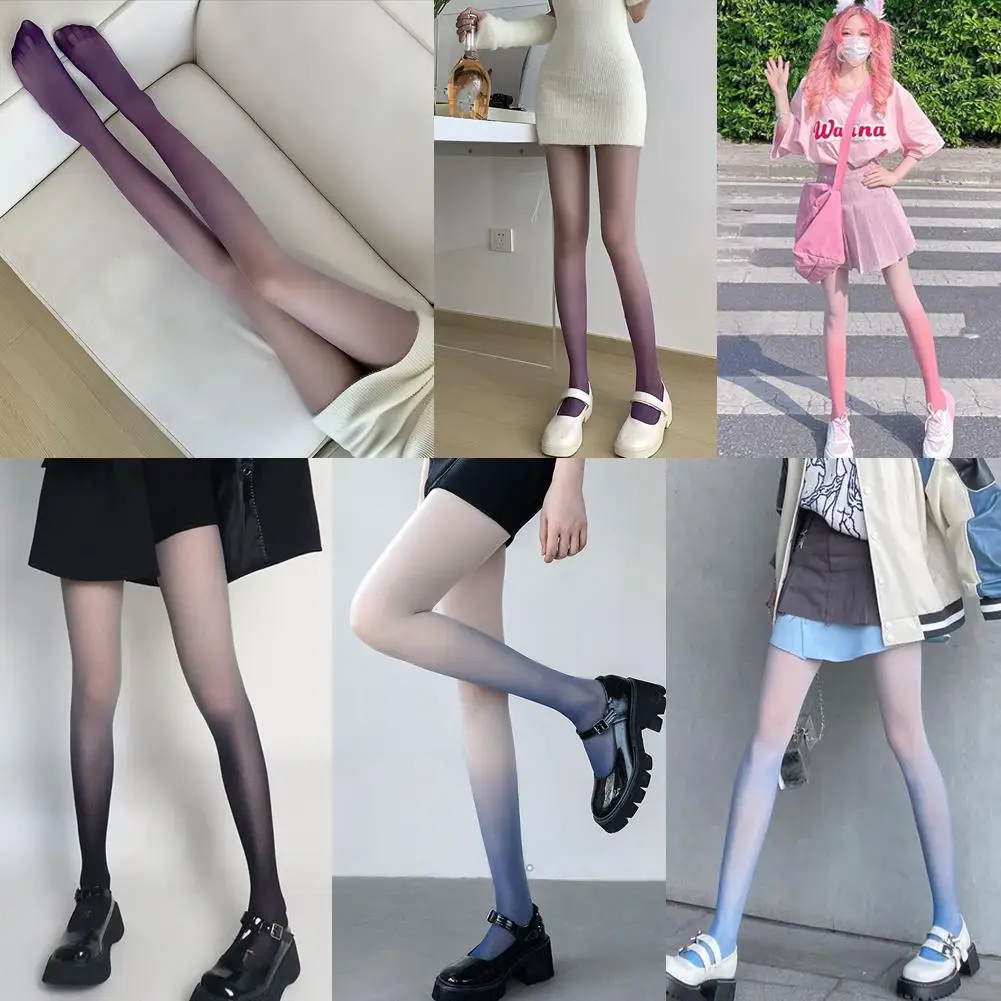 Sexy Gradient Color Pantyhose Women's Stocking Candy Tight Female Transparent Hotsale Lolita Summer Stockings Color New Thi G0F9