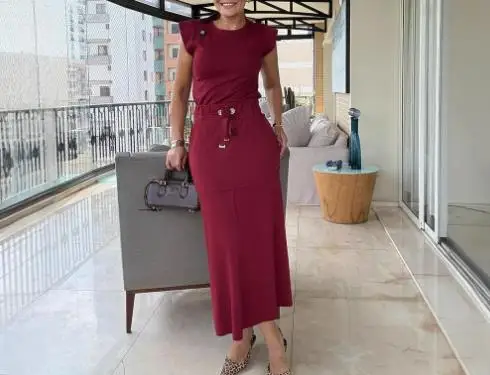 2025 verão vestido feminino moda primavera estilo elegante novo feminino simples sem mangas fino ajuste cor sólida conjunto de saia confortável