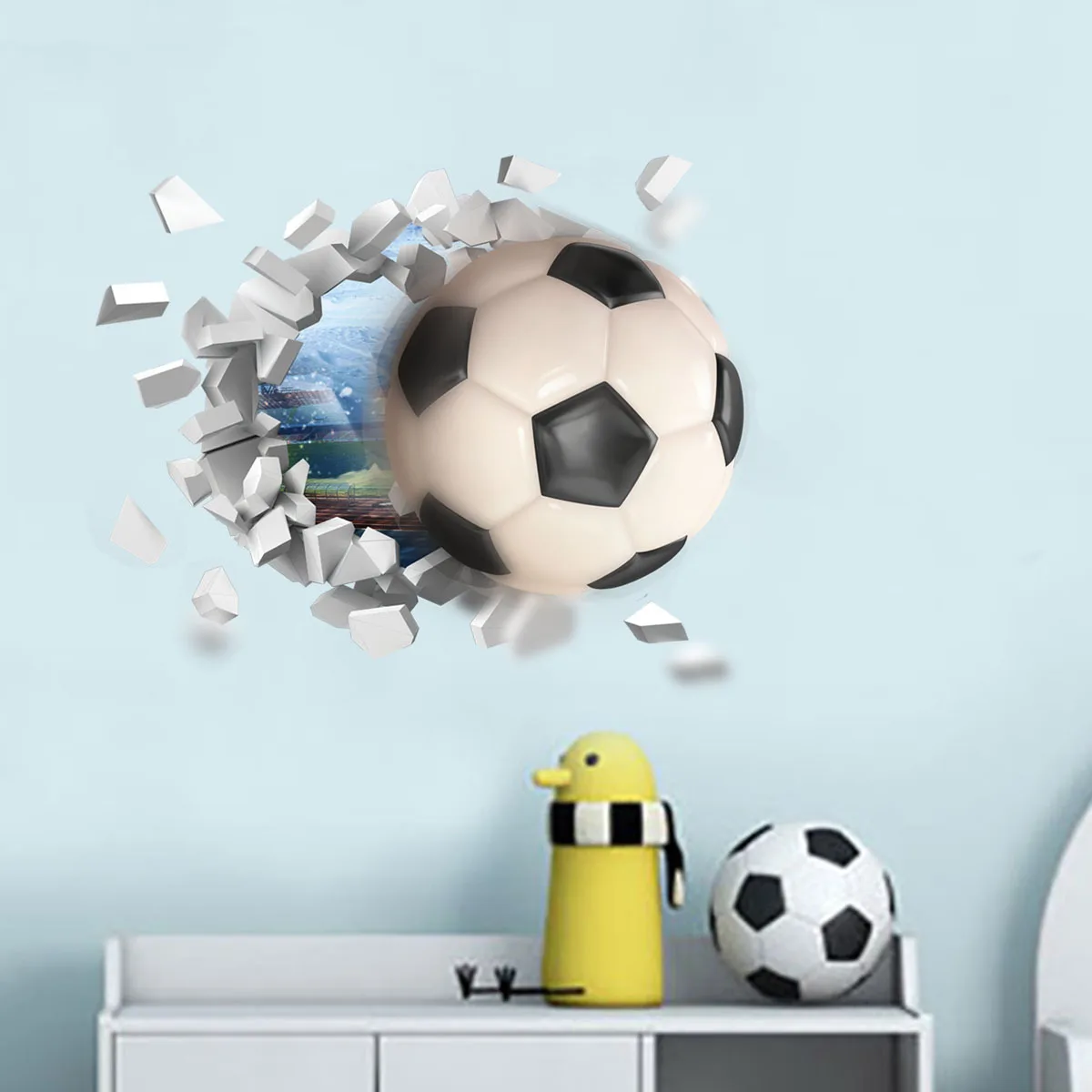 2pcs Broken Wall Football Wall Sticker Living Room Bedroom Study Restaurant Background Wall Room Decoration Mural Wall Sticker