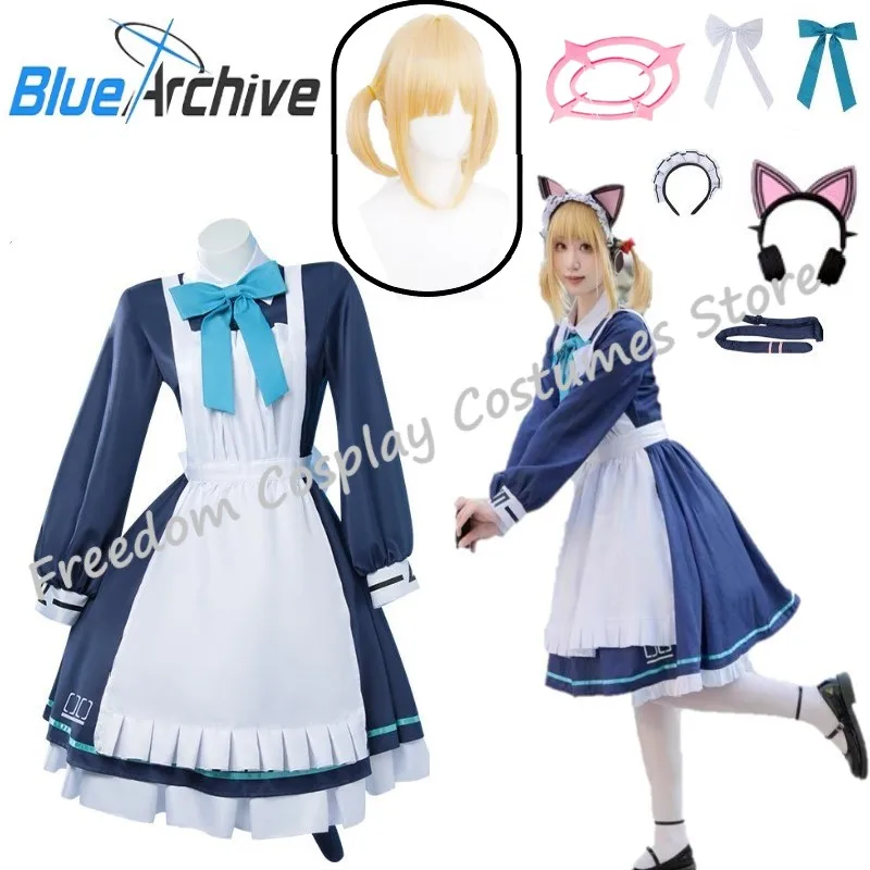 

Anime Game Blue Archive Cosplay Saiba Midori Saiba Momoi Costume Maid Uniform Lolita Wigs Cat Ears Tail For Halloween Comic-Con