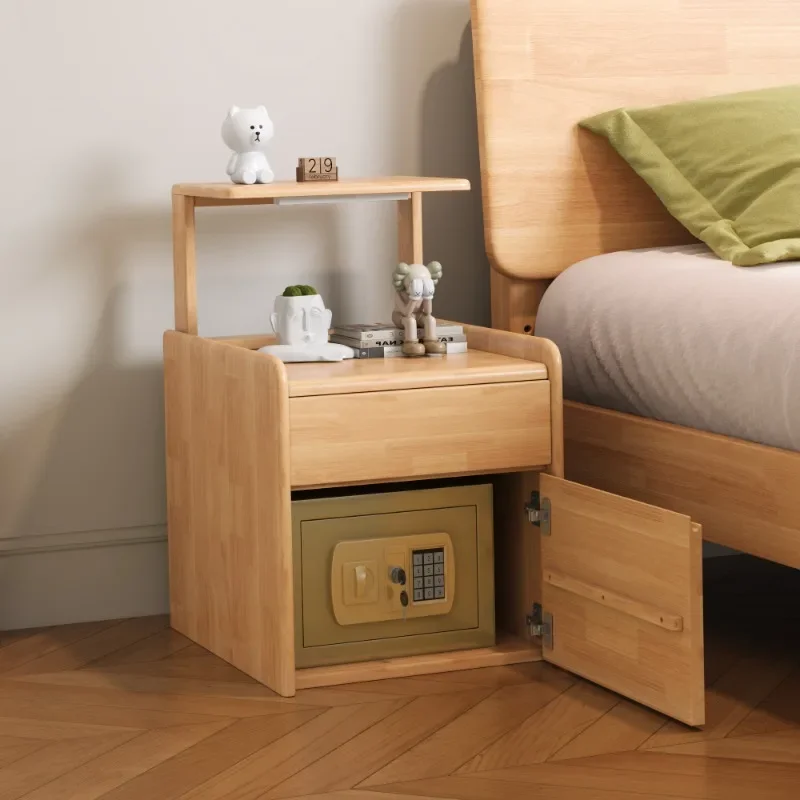 Solid wood bedside table, safe, integrated bedroom, bedside table with lamp, storage cabinet, small safe with combination lock
