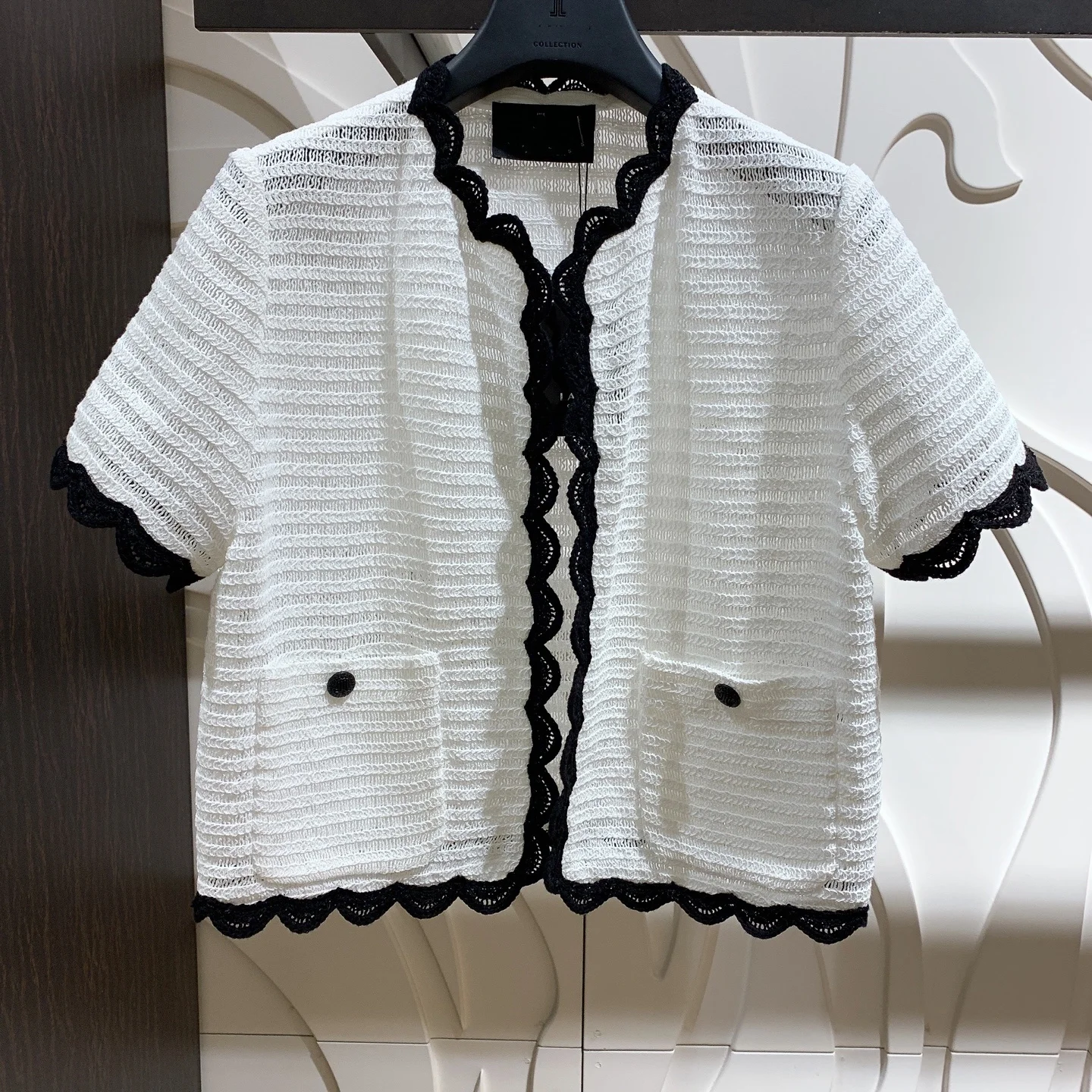 

Sweet Knitted Open Cardigan Hollow out round Ne Wave Pattern T-irt Korean Sle Loose Fit Long Sve Summer Top