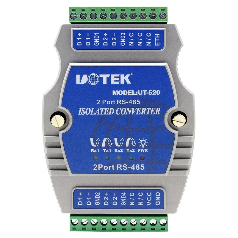 UOTEK UT-520 Industrial 2 Ports RS 485 Repeater Din Rail Serial Converter with Isolation