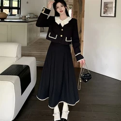 Large Size Autumn Small Fragrance Temperament Retro Slimming Versatile French Hepburn Style Top and Skirt Two-piece Set Women