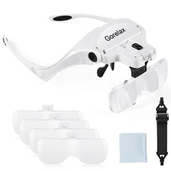 Eyelash Extension 5 Lens Adjustable Headband Magnifying Glass Magnifier With LED Light lamp Magnifying Glasses For False Lashes