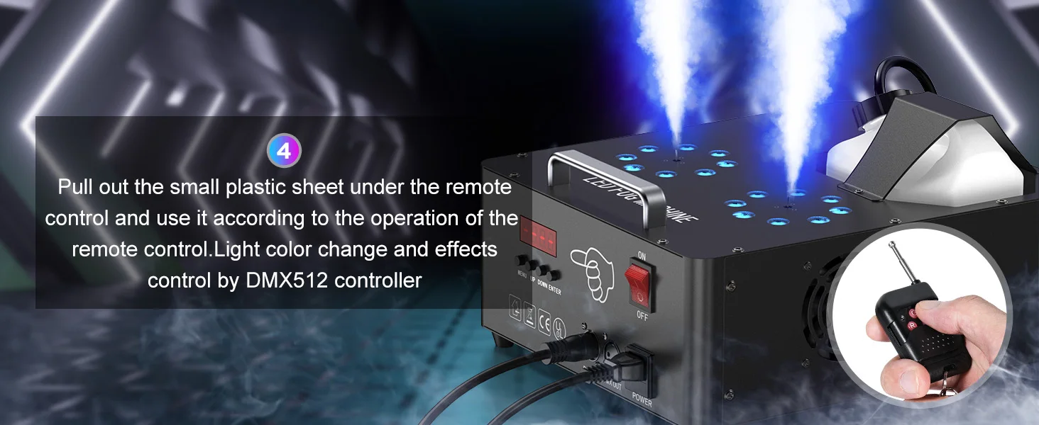 U'King 2000W Doppelrohr-Nebelmaschine, DMX512 8+8 RGB 3IN1 LED Rauchmaschine, Bühnen-Farbsprühgerät, Hochzeits- und Bankett-Farbnebelmaschine – Detail 8