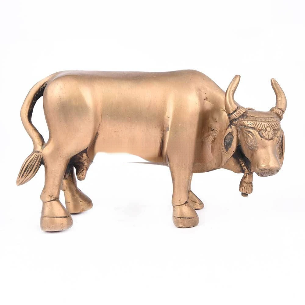 Artistic Brass Bronze Indian Sacred Cow Brass Art Sculpture Home Decor 9.5 x 7.5 Inches SBG-285