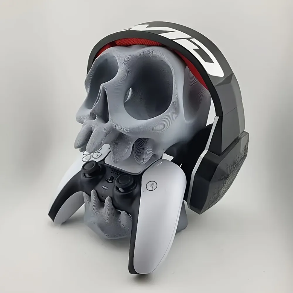 Skull Shaped Controller Stand Headphone Holder 2-in-1 Game Accessory Gothic Headset & Gamepad Display Stand Desk Decor for Gamer view 4