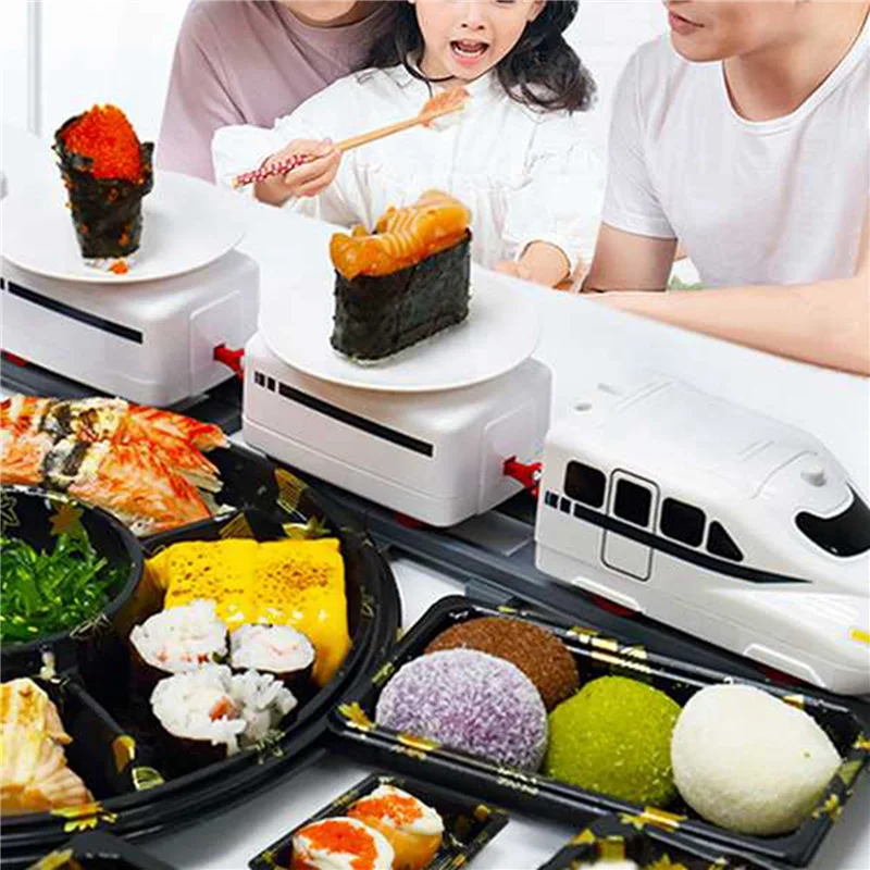 3 ชุดรถไฟซูชิโรตารี่ซูชิสายพานลําเลียงหมุนตารางอาหารเด็กชุดรถไฟ DIY Sushi Party อุปกรณ์เสริม