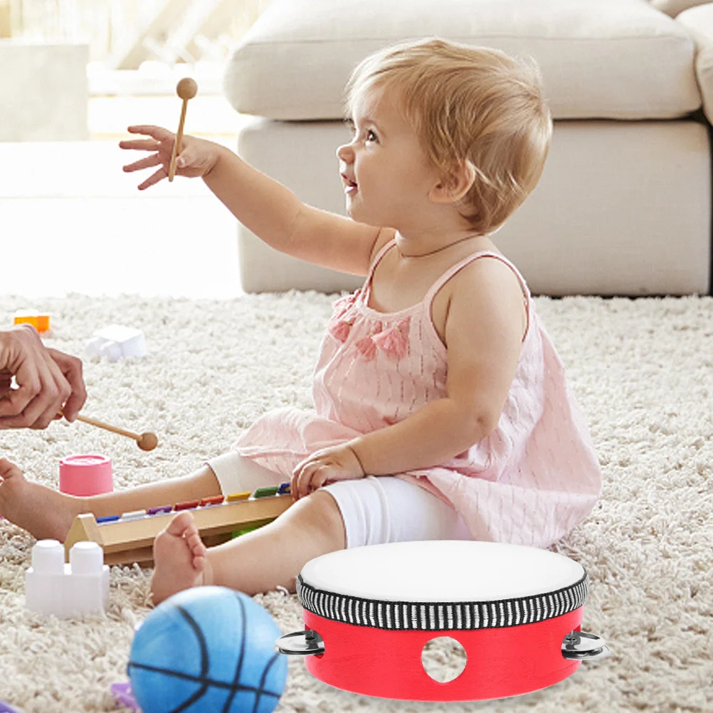 2 قطعة طبلة الدف اليدوية خفيفة الوزن المحمولة الأطفال أدوات قرع لتعلم الموسيقى تطوير الإيقاع و #3