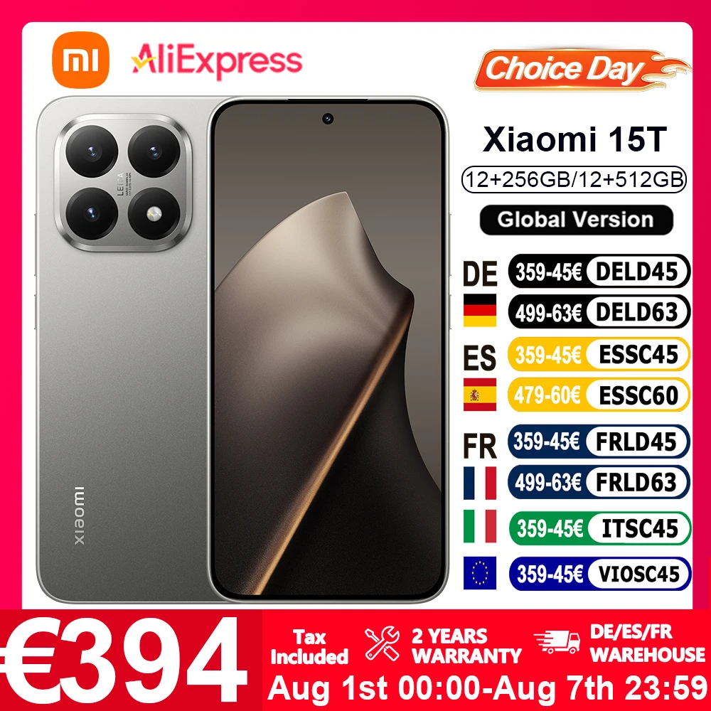 Globale Version Xiaomi 15T Smartphone 6,83' 67W HyperCharge 5500mAh 120Hz Display MediaTek Dimensity 8400-Ultra Leica Summilux Optische Linse Light Fusion 800 Außergewöhnliches High Dynamic HDR10+