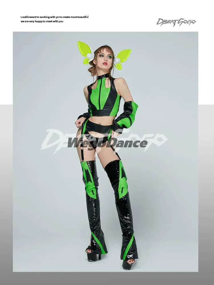 New Sexy Women Rave Functional Racing Gogo Performance Suit Fluorescent Color Blocking Ds Clothing