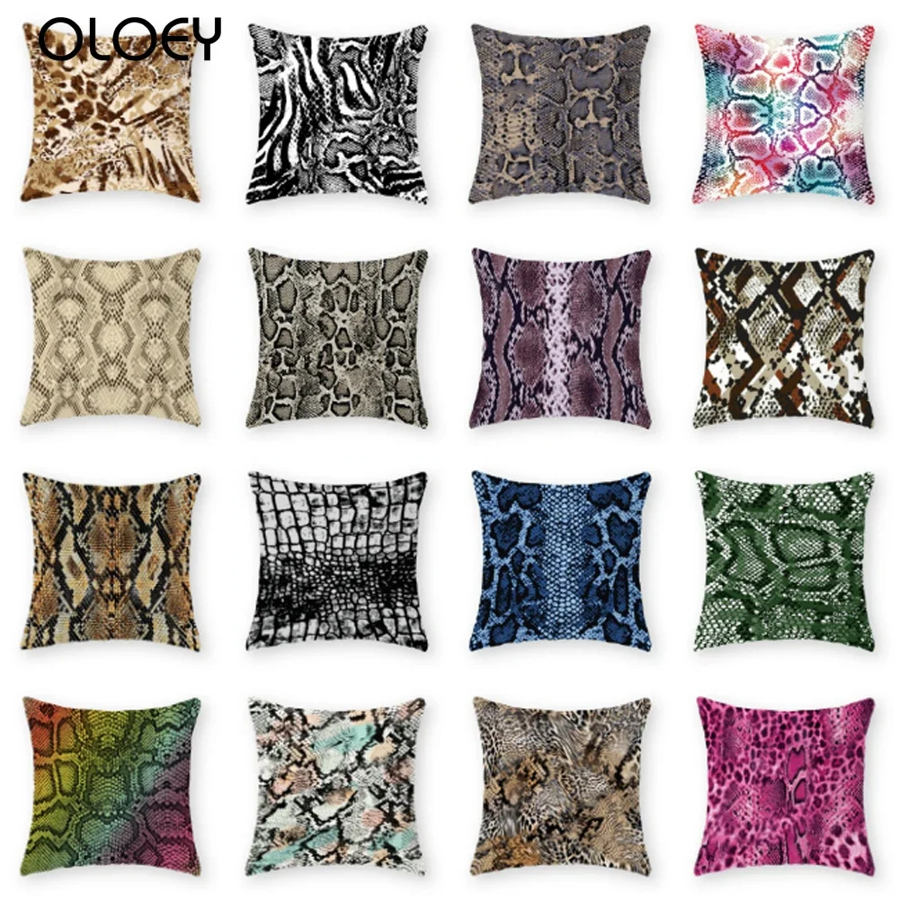 Snake Pattern Print Polyester Decorative Cushion Cover Throw Pillowcase Home Sofa Square Pillow Cover 45X45CM Fundas De Cojin