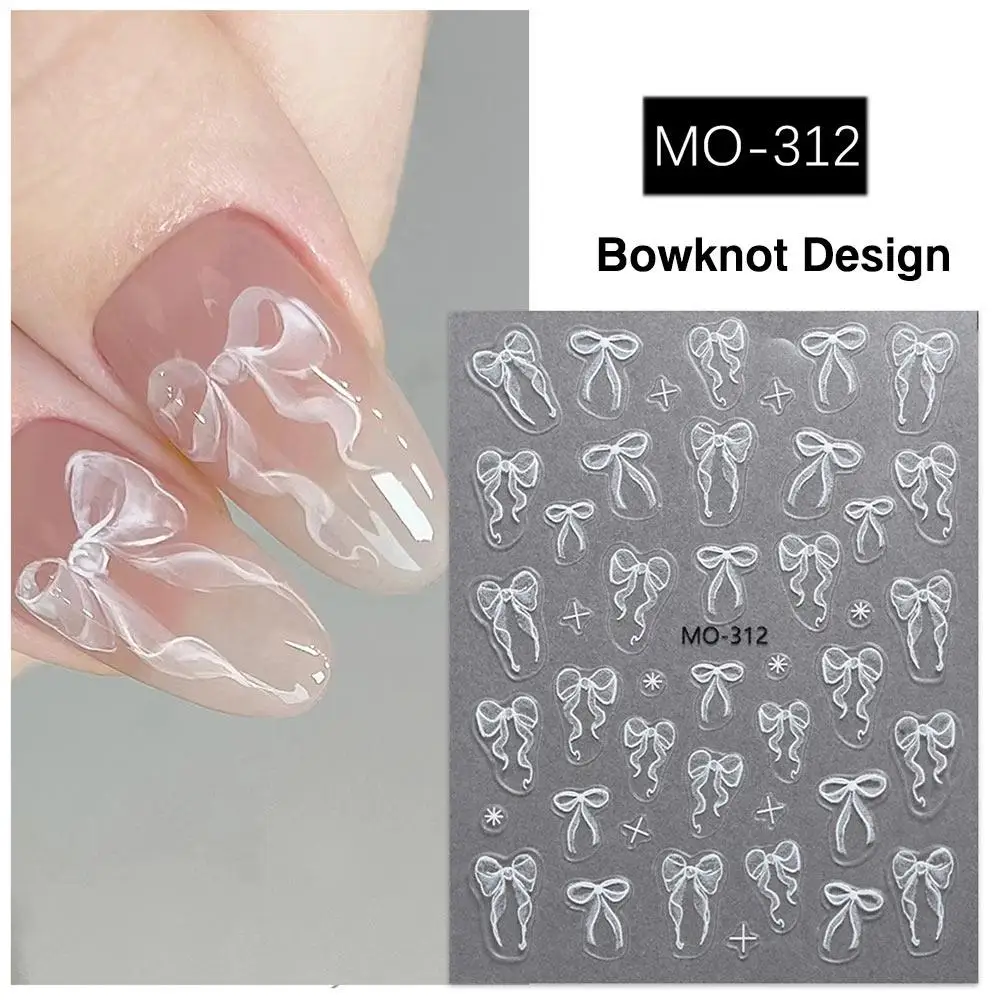 

Ultra-thin Bowknot Flower Nail Art Sticker 3D Embossed Self-Adhesive Slider Summer Nail Art Decal Decoration White