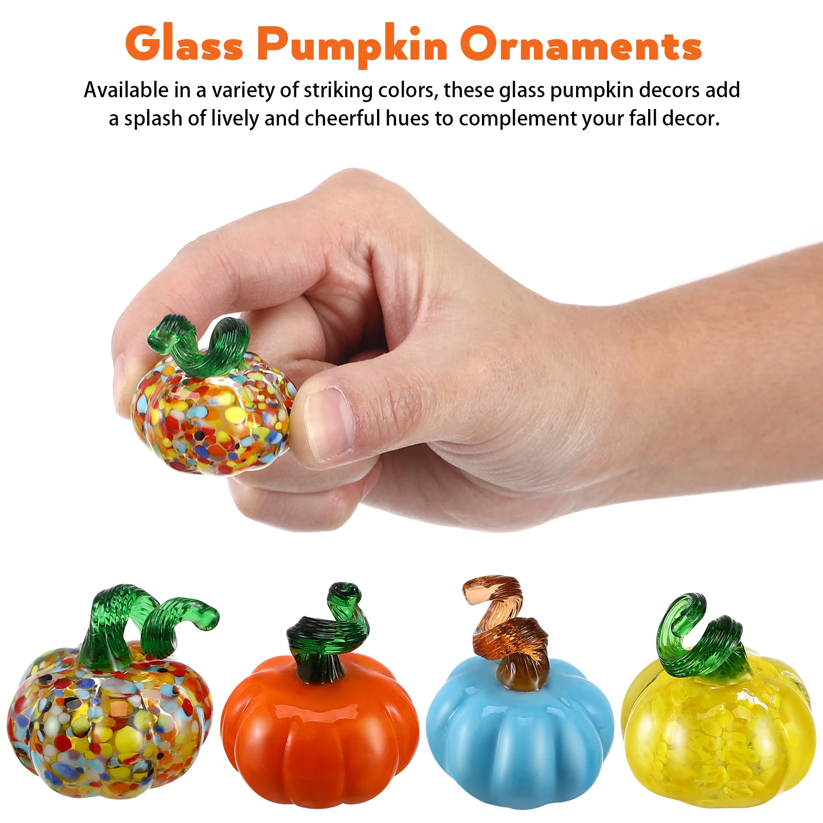 

4Pcs Glass Pumpkin Statues Lively Cheery Hues Versatile Decorative Pieces Mantel Bookshelves Fall Home Decor Pumpkin Decors