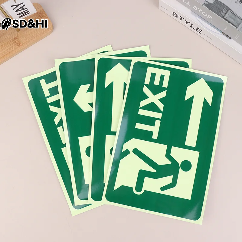 Glow In Dark Exit Signs Luminous Security Stickers Wall Safety Adhesive Fire Evacuation Directional Night Visibility Signage