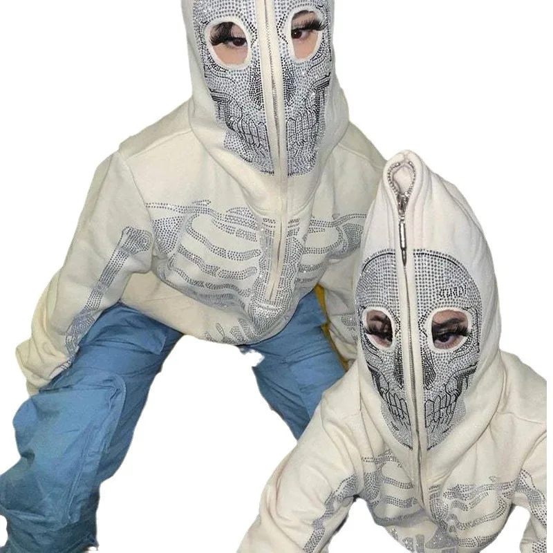 القوطي حجر الراين الهيكل العظمي البريدي هوديي معطف رياضي بو طويل Sve البلوز المرأة Faion الخريف جمع الصين المنشأ