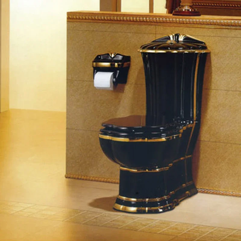 Glossy black With Gold Line middle east Toilet Sanitary Ware Small Toilet Seats Siphon One Piece Ceramic WC Toilets