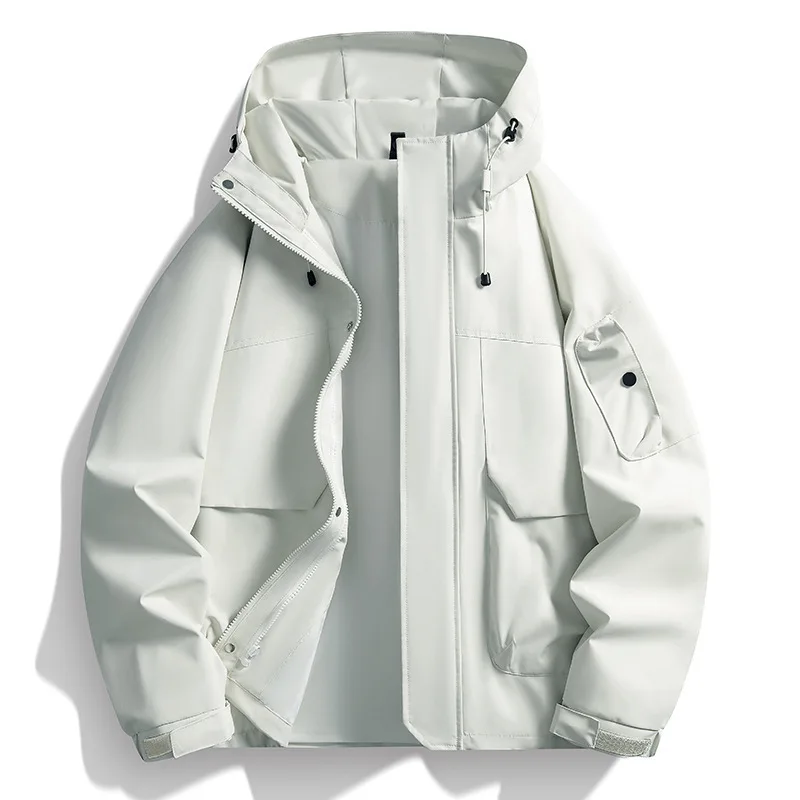 

Autumn Man Coat Simple Solid Color Long Sleeve Pocket Male Hooded Jacket Waterproof Windproof Outdoor Sport Men Outerwear