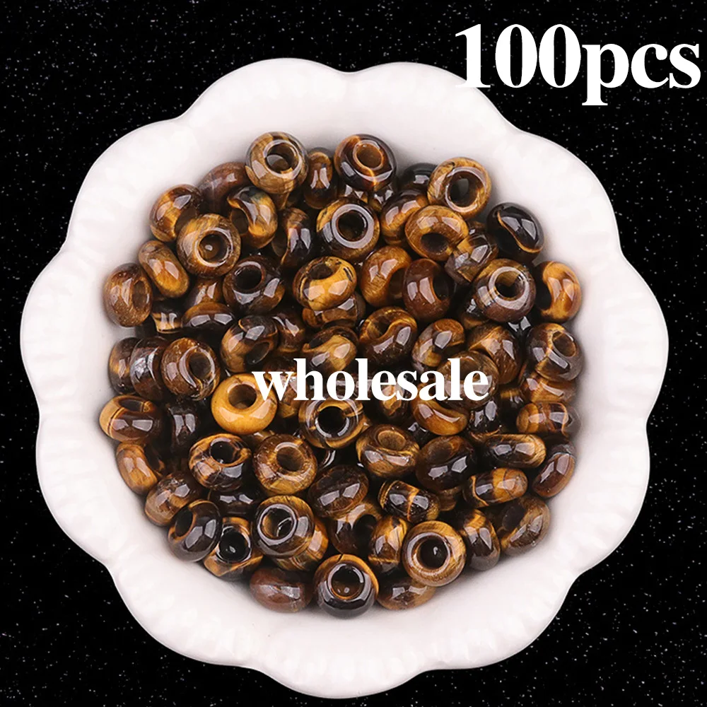 

100pcs/lot Natural Agate Big Hole Beads Abacus Shape Natural Tiger Eye Stone Beads for Making Jewelry Necklace Bracelet 5x10mm