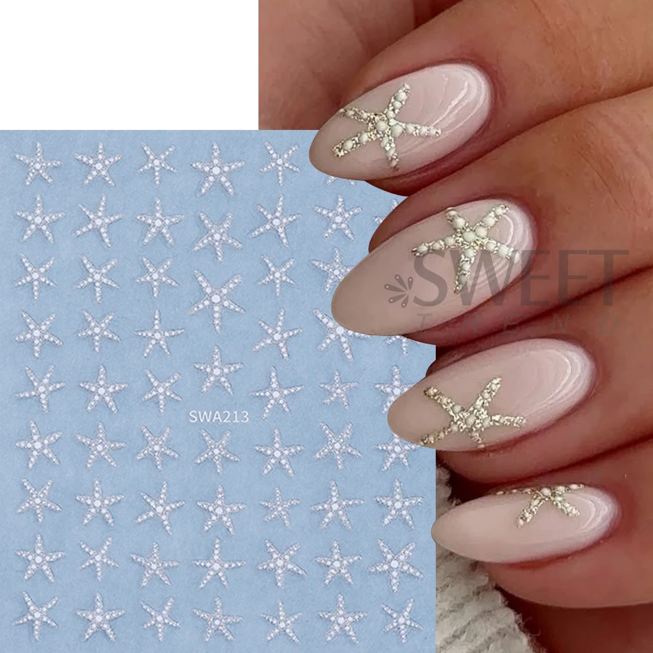 2/4pcs Summer Ocean Nail Stickers Gold Silver Starfish Star Coconut Tree Pattern Design Nail Decals DIY Manicure Decor Sliders