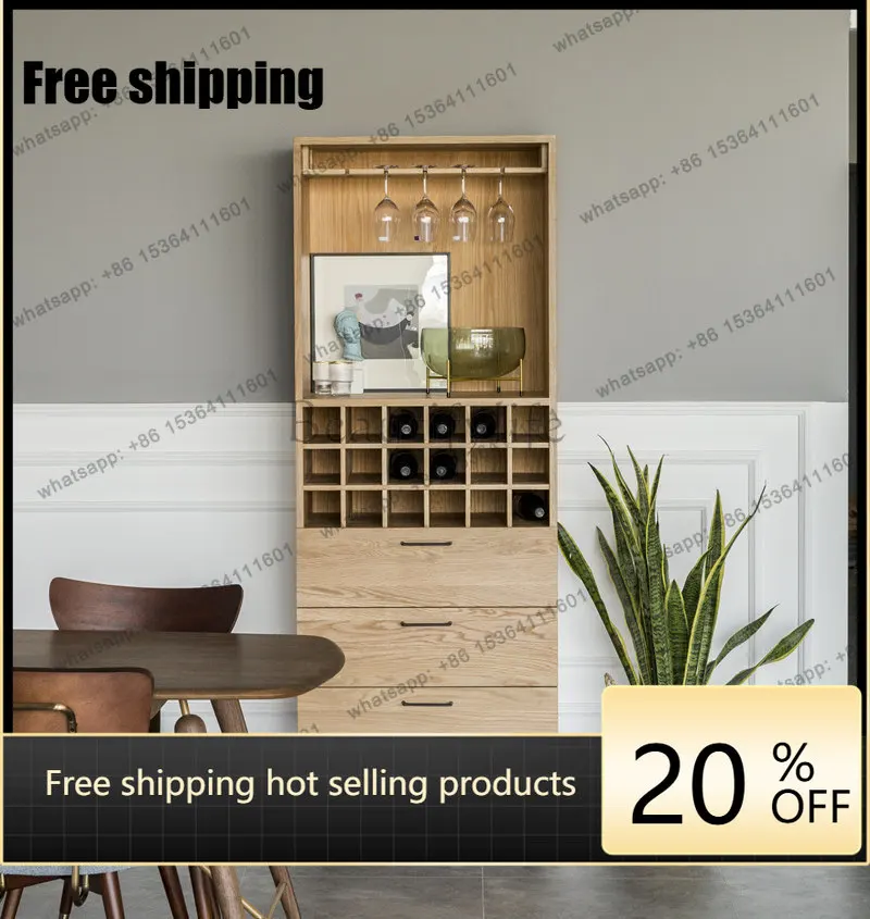 LSpolehome Nordic solid wood dining side wine cabinet storage Japanese style simple and beautiful vertical cabinet
