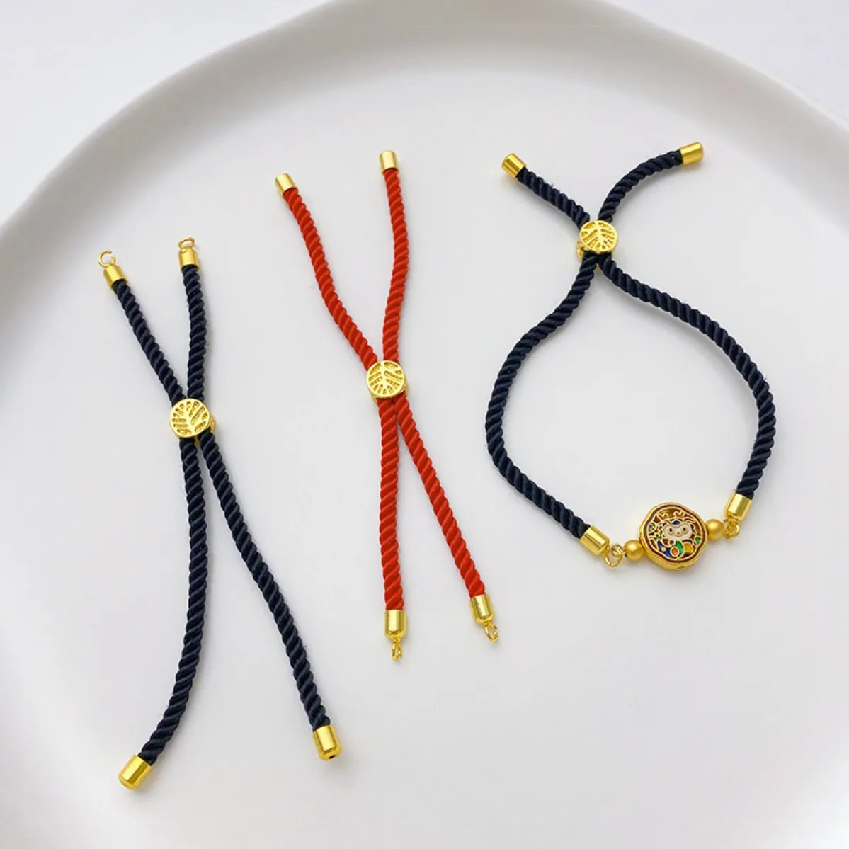 Simple Semi-finished Braided Red String Bracelet With Slider Bead Adjustable Couple Bangle DIY Jewelry Making Supplies