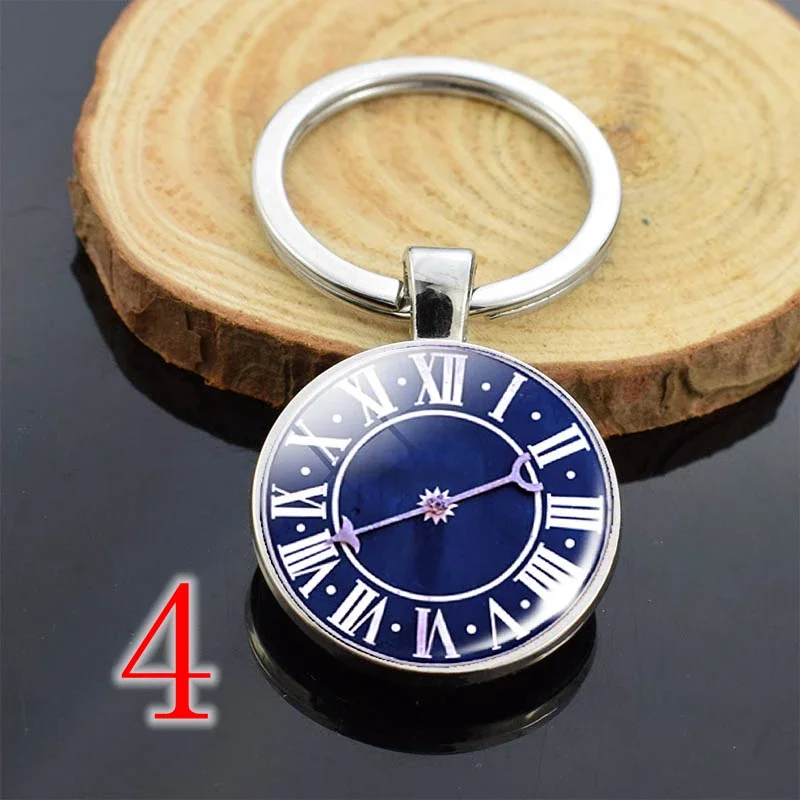 سلسلة مفاتيح كروية زجاجية على الوجهين ، ساعة بانك كلاسيكية ، زينة تغليف سلسلة مفاتيح السيارة ، ساعة مطلية بالفضة ، ليست طاولة حقيقية #5