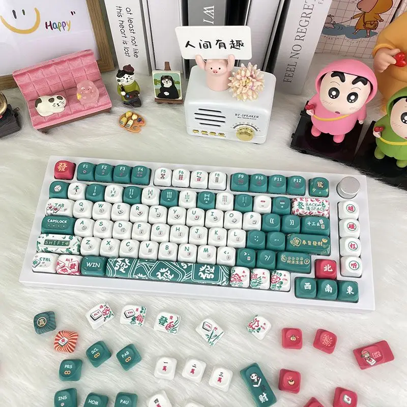 126 Keys PBT Mahjong Keycaps MOA Profile Square Key Cap Dye Sublimation for MX Mechanical Keyboard KeyCap Keyboards Accessories
