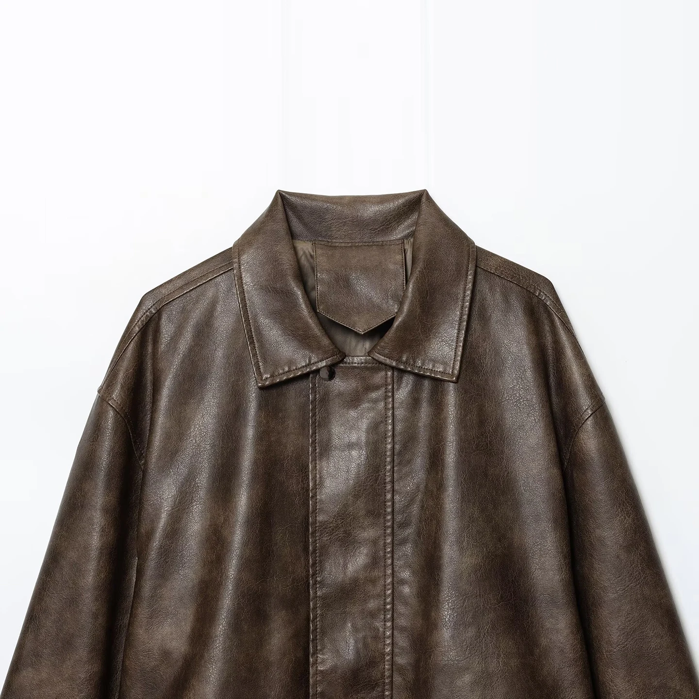 

2025 Autumn New Sle Women's Long Sve Simple Leather Jaet Cool Trendy Personali Long Coat Commute Loose Fit Z