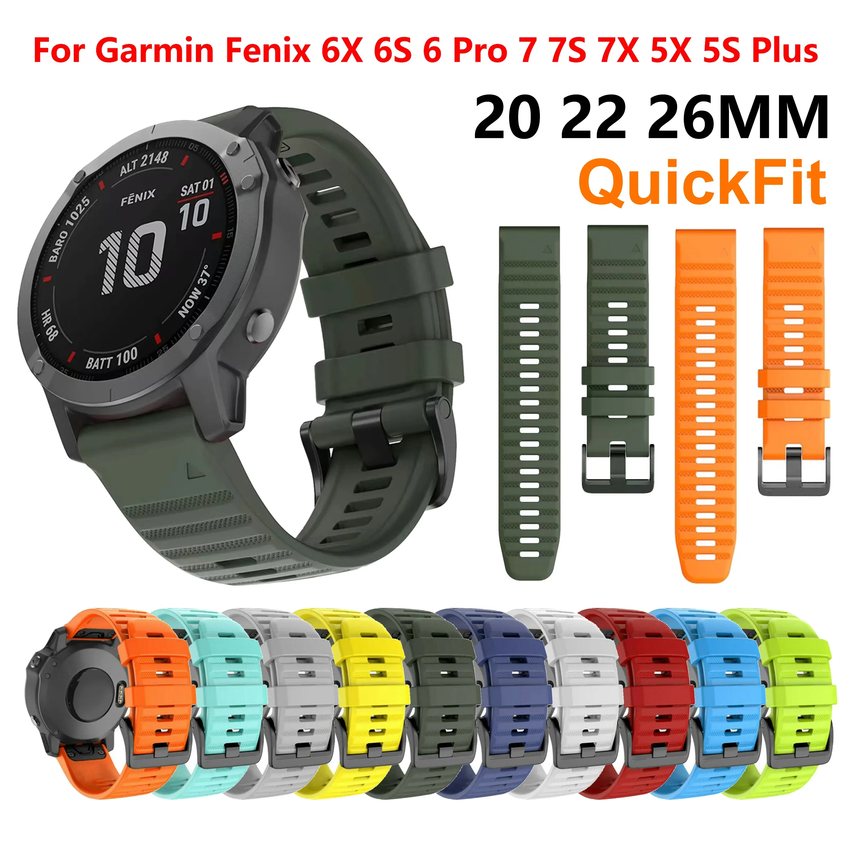 

22 20 26MM QuickFit Strap For Garmin Fenix 6X 6 6S Pro Silicone Watch Band for Fenix 7S 7X 7 5X 5 5S 945 965 Epix Gen 2 Correa