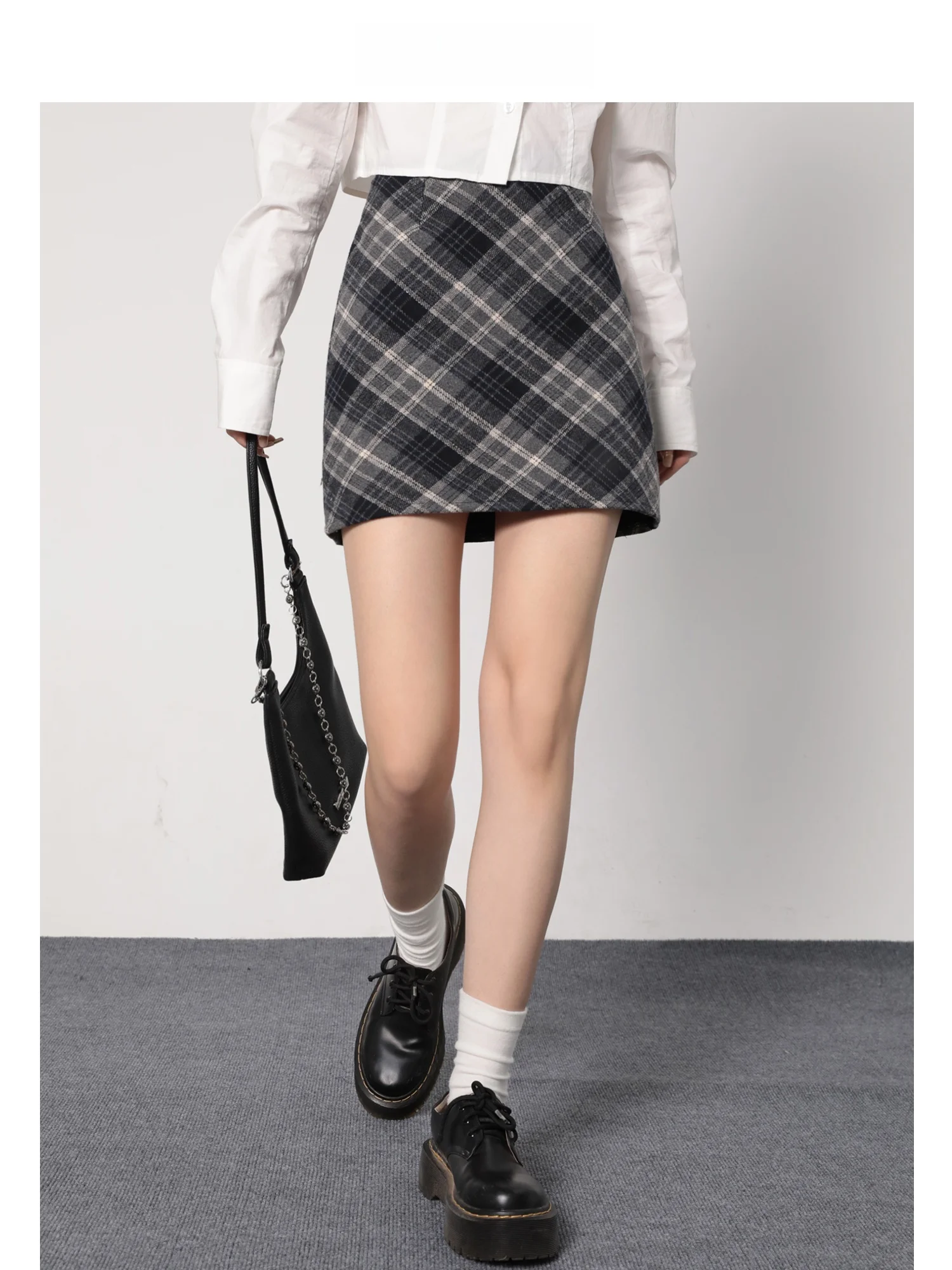 

ay Blue Plaid ter Ne Dr Women's Color Blo Versatile ort Skirt Wrap around Skirt Autumn Winter Plaid Skirt