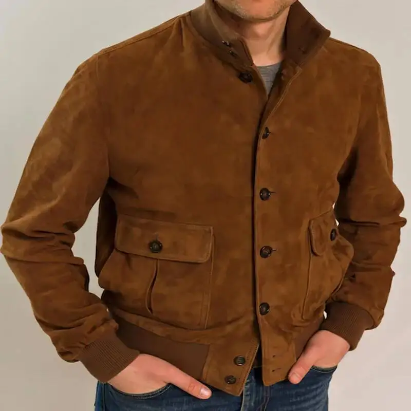 

Men's Vintage Slim Fit Fashion Casual Jacket Lapel Long Sleeves Multiple Pockets OutDoor Keep Warm Winter Man Brown Short Jacket