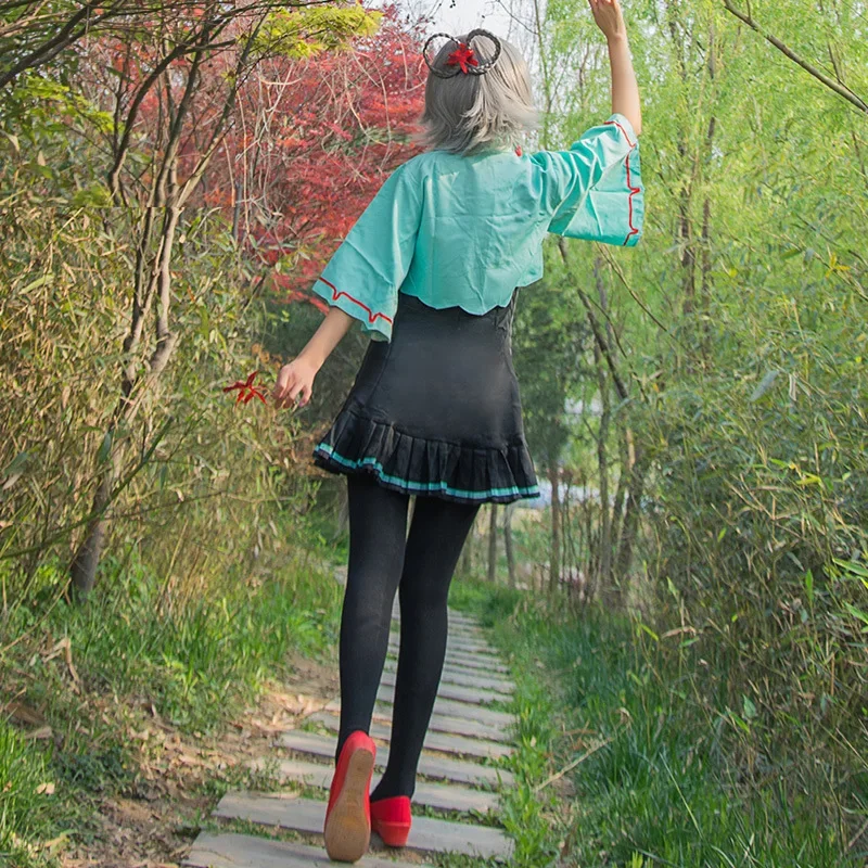 China Anime Luo Tianyi Costume Cosplay Vocaloid Miku Girls Cotton Green Lolita Dress Coat outfit Halloween Dress Up Uniform