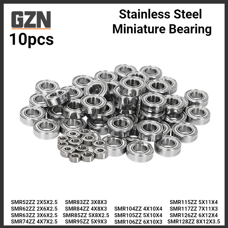 

10pcs Micro Stainless Steel Bearing SMR52 62 72 SMR63ZZ 83 93 74 84 85 95 104 105 106 126 128zz Water - Sealed