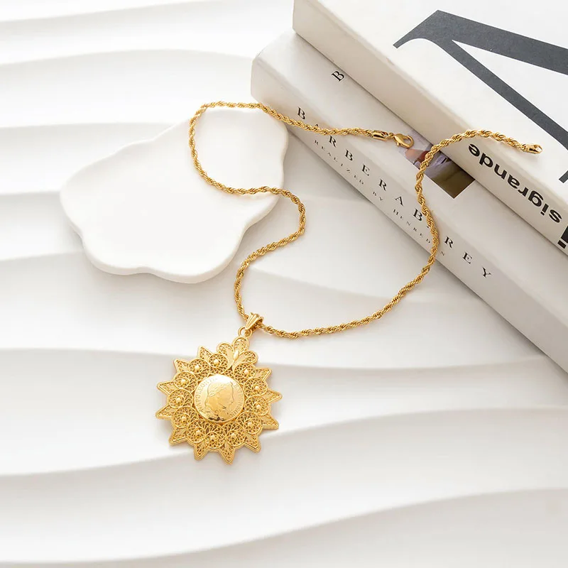 

Necklace Jewelry Wedding Robe Pendant Beautiful Gift Gold Colored French Coin Choker