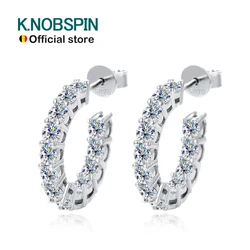 KNOBSPIN D VVS1 Moissanite Earring 925 Sterling Silver Plated 18k White Gold Fine Jewelry with GRA Wedding Earrings for Women