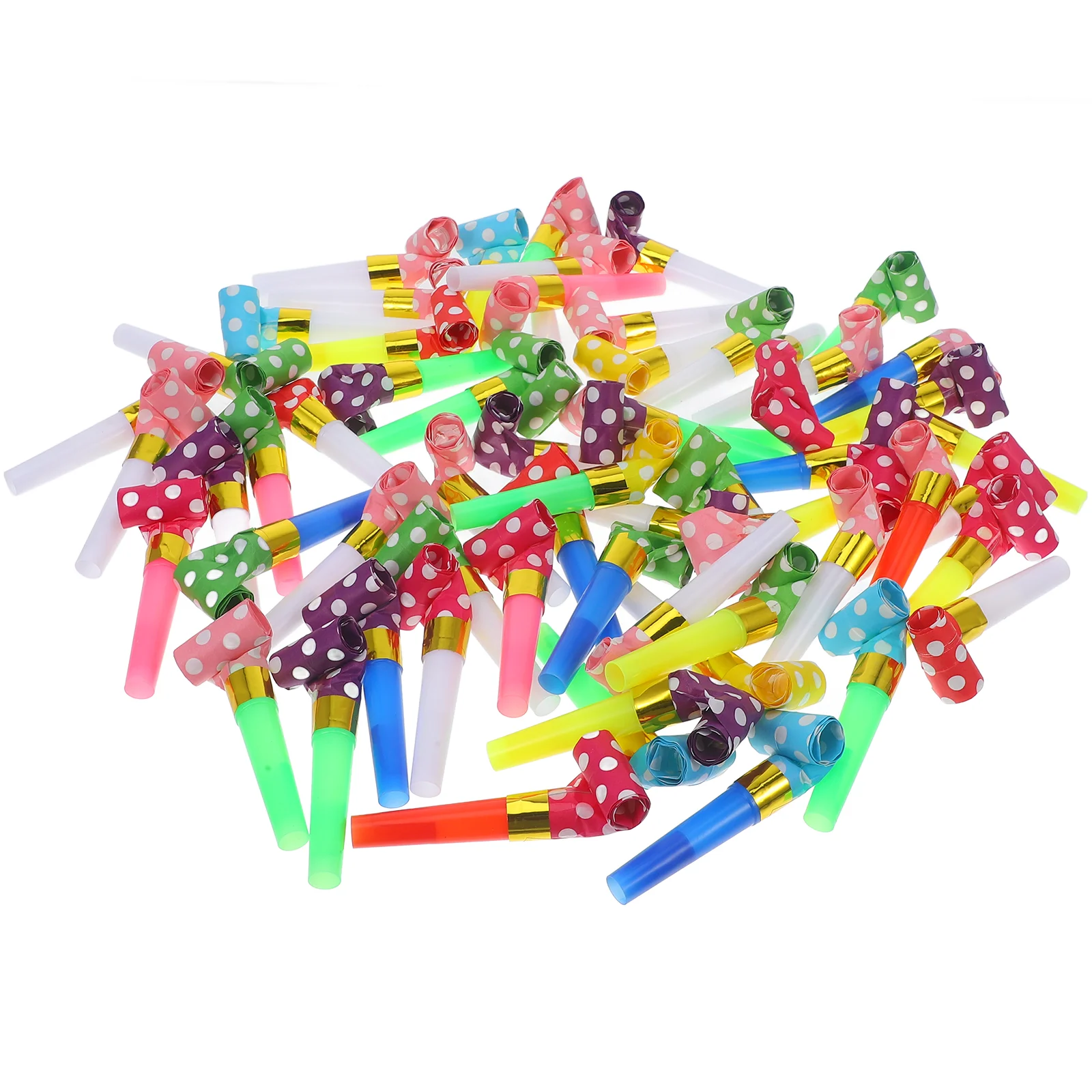 60 Pcs Playset Polka Dot Paper Blowing Dragon Air Horn Party Supplies Music Birthday Whistle Toy