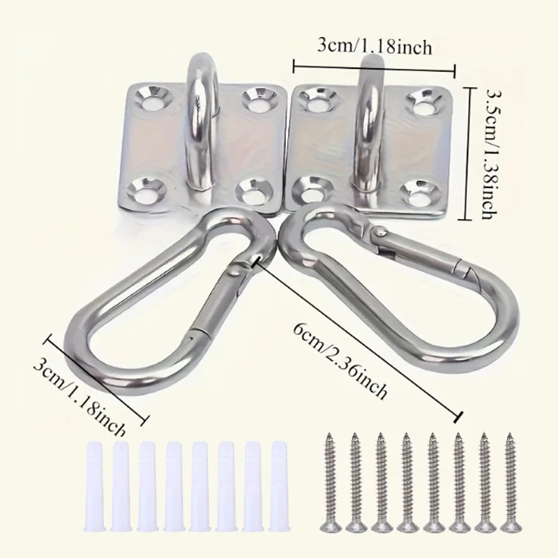 HTMCK Lot de 2 crochets robustes pour montage mural/plafond - Supports de chaise suspendue en acier inoxydable avec plaque à œil pour installations sécurisées